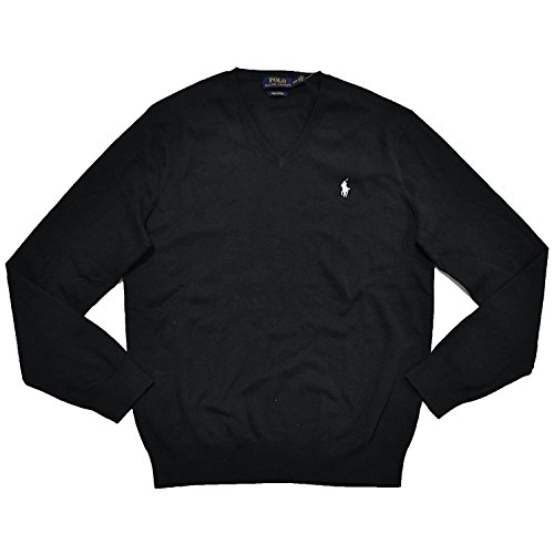 Ralph Lauren Men s Polo V-Neck Pima Cotton Pony Logo Sweater (S, Polo Black)