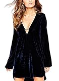 ZXZY Women Irregular Hem V Neck Velvet Midi Dress Tops