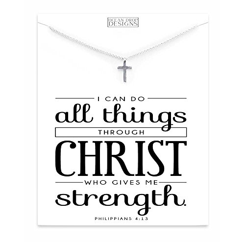 Silver cross necklace with scripture quote - "i ca…