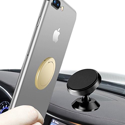 BACAMA Phone Ring Stand Holder + Magnetic Car Mount Set, 360 Degree Rotating Zinc Alloy Kickstand for iPhone X / 8 / 8Plus 7 / 7Plus 6 / 6s Plus, Galaxy, Sony, Huawei (Gold)