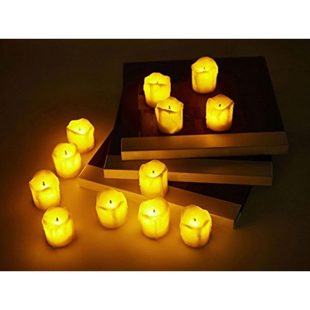 LED Flameless Votive Candles, Realistic Look Melted Wax, Warm Amber