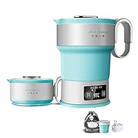 WALTSOM Travel Foldable Electric Kettle, Portable Mini Camping Kettle, Food Grade Silicone, 110-240V 600ML (Blue)