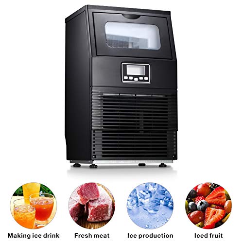 AGLUCKY Commercial Ice Maker Machine, Automatic Ice Maker,Ice Cube Ready in 11mins,8.8lbs Ice Storage,Self-clean Function,LCD Display,LED Light with Ice Shovel 84lbs/24h,Black - Thumbnail 5