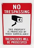 Highway Traffic Supply Aluminum Sign, Legend"No Trespassing - Video Surveillance" with Graphic, 14" high x 10" Wide, Black/Red on White