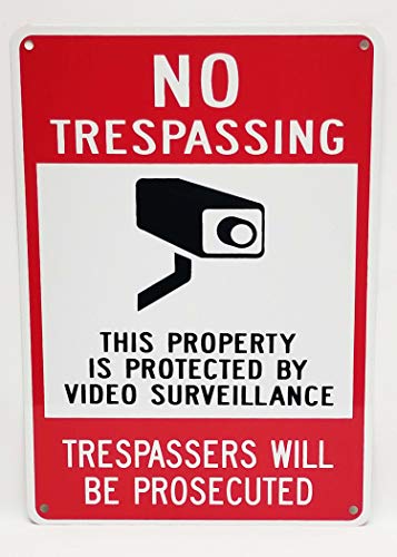 Highway Traffic Supply Aluminum Sign, Legend"No Trespassing - Video Surveillance" with Graphic, 14" high x 10" Wide, Black/Red on White