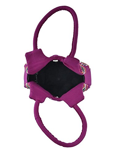 belladona small pot cut mirror work bag in rani pink