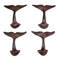 UpperDeck Primitive Whale Tail Cast Iron Wall Hooks, Pack of 4