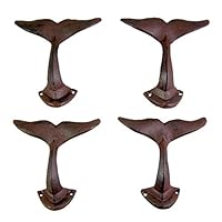 UpperDeck Primitive Whale Tail Cast Iron Wall Hooks, Pack of 4