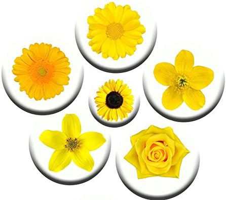 Printed Dressmaking Sewing Pattern Weights. 6 Pack. Yellow Flowers designs. Inspired by the BBC Sewing Bee. (40mm Diameter)