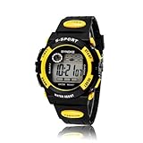 Bestpriceam Waterproof Cool Mens Boy”s Digital LED Quartz Alarm Date Sports Wrist Watch Yellow, Watch Central