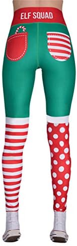 helegeSONG Christmas Sport Leggings Dress Up for Women, Snowman Santa Claus Stripe Print Tights, Stretch Yoga Sweat Pants Xmas Trousers Decor Christmas Pocket M