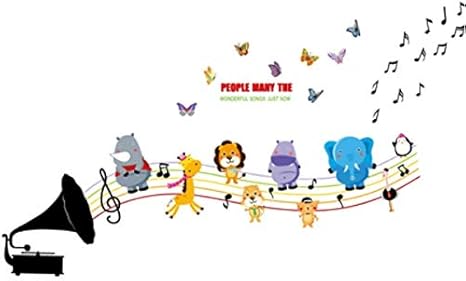 Amazon ウォールステッカー 動物 子供部屋 子供 おしゃれ 壁紙 かわいい 音楽 トイレ 男の子 女の子 キッズ ステッカー楽譜 音符 音譜 きりん ライオン ぞう ウォール シール インスタ映え 階段 廊下 楽団 蝶 レコード レトロ インテリア 幼児 麒麟 壁飾り シンプル
