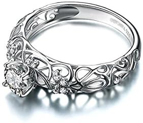 Evermarker Retro Hollow 925 Sterling Silver Engagement Ring with Cubic Zirconia Inlaid Fashion Jewelry Engagement Wedding Ring (silver, 8)