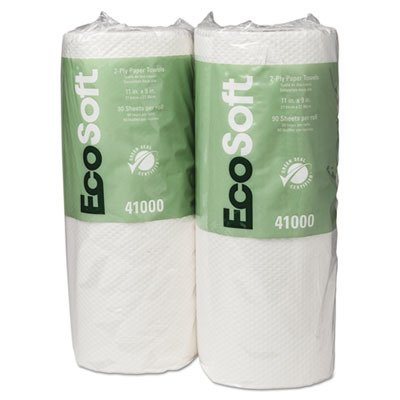 Wausau Paper 41000 EcoSoft Household Roll Towel, White, 11 x 9, 90 per Roll (Case of 30 Rolls)