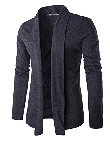 Men s Long Sleeve Draped Open Front Shawl Collar Longline Cardigan,Dark Grey,Medium