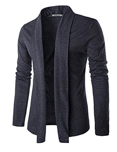 Men's Long Sleeve Draped Open Front Shawl Collar Longline Cardigan,Dark Grey,Small