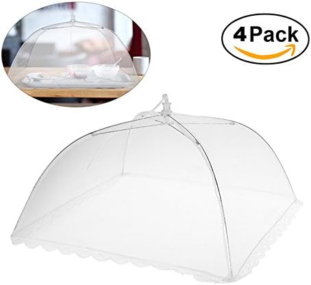 4 Pack Mesh Food Cover Tent Umbrella 16”Large White Reusable Collapsible Pop-Up BBQs Picnics Net Keep Out Flies Bugs Mosquitos