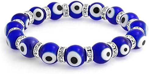 Jeweltimes 10mm Glass Eye Beads Translucent Dark Blue Swarovski Evil Eye Stretch Bracelet
