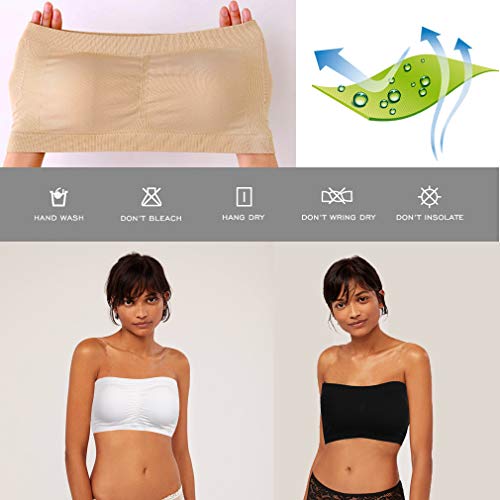 Plusfeel Padded Tube Bra for Women, Breathable Comfy Strapless Basic Sports Bra Student Tube Bra, Begie&Gray, 2 Pack, Medium