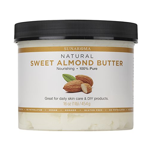 Sunaroma Sweet Almond Butter (16 oz) - Best Almond Butter for Skin Provides Deep Hydration and Helps Reduce Signs of Aging - Promotes Long, Shiny, Frizz-Free Hair - Great for Nail Care or DIY Projects