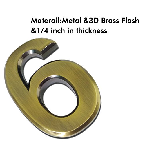 2-3/4" x 1/4" Self-Stick Solid Brass Mailbox Numbers, Two Pieces of Number 6 by Magicdo