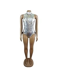 Traje de baño de una pieza para dama Hologram Body Metallic Rave Festival Silver
