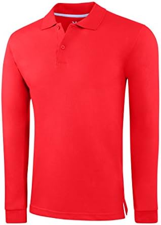 Men's Slim Fit Long Sleeve Jersey Polo Shirt - Red,X-Large