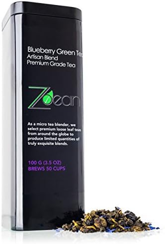 Blueberry Green Tea - Artisan Blend, All Natural Ingredients with Green Tea benefits, 100 G (3.5 OZ). Brews 50 cups of Delicious Loose Leaf Tea