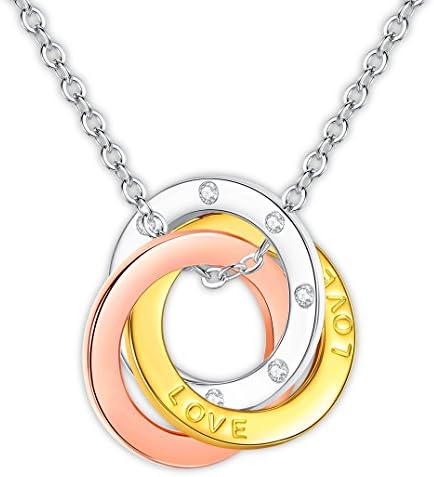 3 Ring Necklace Pendant Jewellery for Women Hypoallergenic Copper with 18K Gold, Rose Gold & Platinum Plated, Engraved & Crystal Studded, Lead, Nickel and Cadmium Free with Adjustable Length Chain