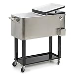Belleze 80-quart Portable Rolling Ice Chest Cooler Cart Patio Party Drink Ice, Stainless Steel