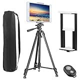 PEYOU Compatible for iPad iPhone Tripod, 62 inch Lightweight Aluminum Phone Camera Tablet Video Tripod + Wireless Remote + 2 in 1 Mount Holder for Smartphone (Width 2-3.3