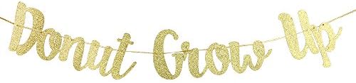 Karoo Jan Donut Grow Up Banner Gold Glitter Happy Birthday Baby 1st Birthday Party Decoration Bunting Photo Props， Themes Party Supplies