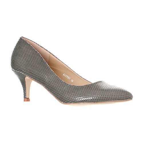 Riverberry Women s Katy Pointed Closed Toe Kitten Low Heel Pumps, Grey Snake, 8