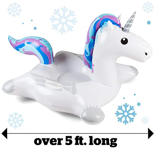 BigMouth Inc. Unicorn Snow Tube - 4 ft. Wide Inflatable Snow Tube with Easy Grip Handles, Made of Durable Vinyl with Welded Seams - Makes a Great Gift