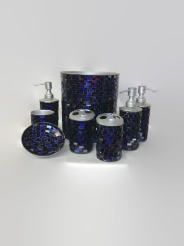 Dark Mosaic Stone Bathroom Set with 3pcs Lotion Bottles, 2pcs Toothbrush Holder, Tumbler, Soap Dish, Wastebasket