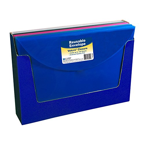 C-Line Reusable Poly Envelope, Hook and Loop Closure, Side Loading, Letter Size, Pack of 36, Assorted Colors (58000-36)