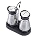Juvale Stainless Steel Salt and Pepper Shakers Set with Holder, Refillable, Clear Glass Bottoms, Screw-Off Perforated 