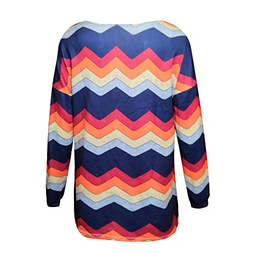 TWGONE V Neck T Shirts Women Long Sleeve Fashion Causal Colorful Stripes Print Top(Small,Navy)