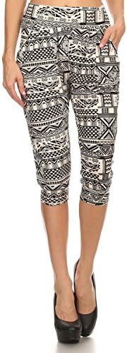 LA12ST Women's Black Aztec Stretch Floral Printed Harem Capris Az6 One Size
