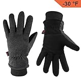 OZERO Ski Gloves Coldproof Thermal Skiing Glove - Deerskin Leather Palm & Polar Fleece Back with Insulated Cotton - Windproof Water-Resistant Warm Hands in Cold Weather for Women Men - Gray(S)