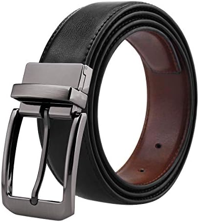Men's Genuine Leather Dress Belt Reversible with Single Prong Rotated Buckle Gift Box