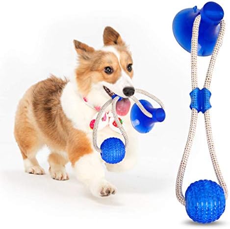 GHONLZIN Multifunction Pet Molar Bite Toy Dog Ropes Toy, Self-Playing Rubber Ball Toy with Suction Cup Molar Chew Toy for Adult Dogs and Puppies (Blue)