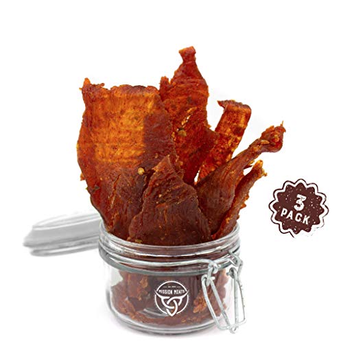 Mission Meats Paleo Sriracha Free Range Turkey Jerky | Hand Crafted & Small Batch. MSG Free, Nitrate & Nitrite Free (Kickin' Sriracha Turkey Jerky, 3 pack)