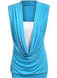 OURS Women's Ruched Cowl Neck Contrast Insert Sleeveless Stretch Vest T-Shirt Top
