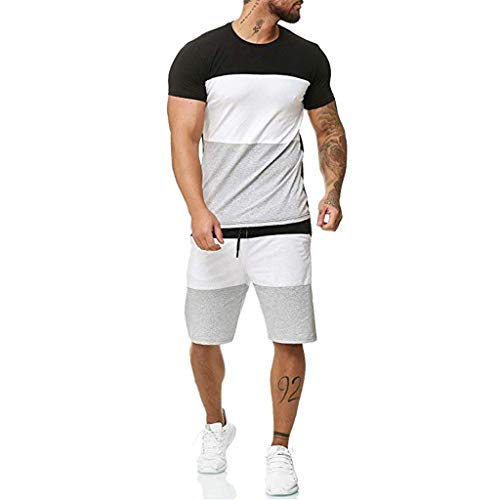 2019 Men 2 Piece Outfit Sport Set Casual Short Sleeve Summer Leisure Casual Short Thin Sets Sweatpants Baggy Black