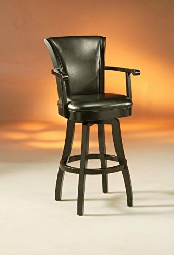 Impacterra QLGL217327865 Glenwood Swivel Stool with Arms, 26" Counter Height, Feher Black/Leather Black