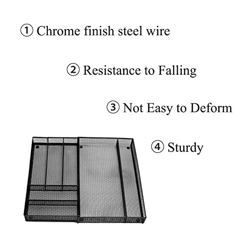 Ovicar Mesh Kitchen Drawer Cutlery Trays, Expandable Silverware Tray, Utility Flatware Organizer Utensil Holder with Non-slip Feet for Kitchen, Office, Bathroom Supplies (7 Slot, Black) - Thumbnail 5