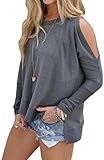 AmySister Women's Cold Shoulder Long Sleeve Side Slits Top Shirt Sweatshirt
