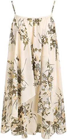 Women's Summer Sunflower Printed Spaghetti Strap Sleeveless Mini Dress Casual Swing Camis Dresses Beach Sundress