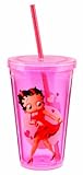 Vandor 10651 Betty Boop 18 oz Acrylic Travel Cup with Llid and Straw, Pink